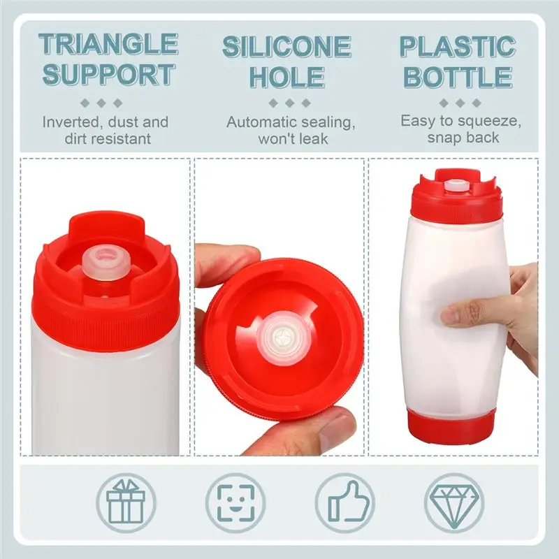 AEE2-4Pcs Squeeze Bottles Refillable 20 Oz,Inverted Plastic Tip Large Valve Dispenser Condiment Squeeze Bottle