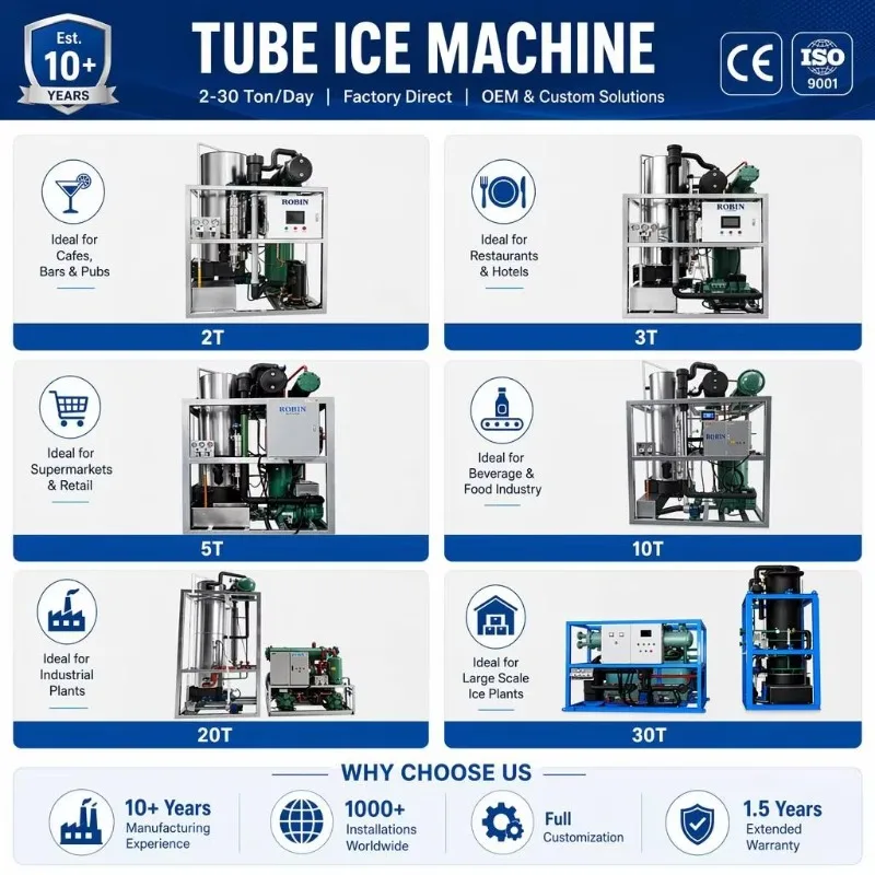 Customized tube ice maker ice bar machine industrial 3 ton daily stainless steel automatic 22mm 28mm for drinking ice supply