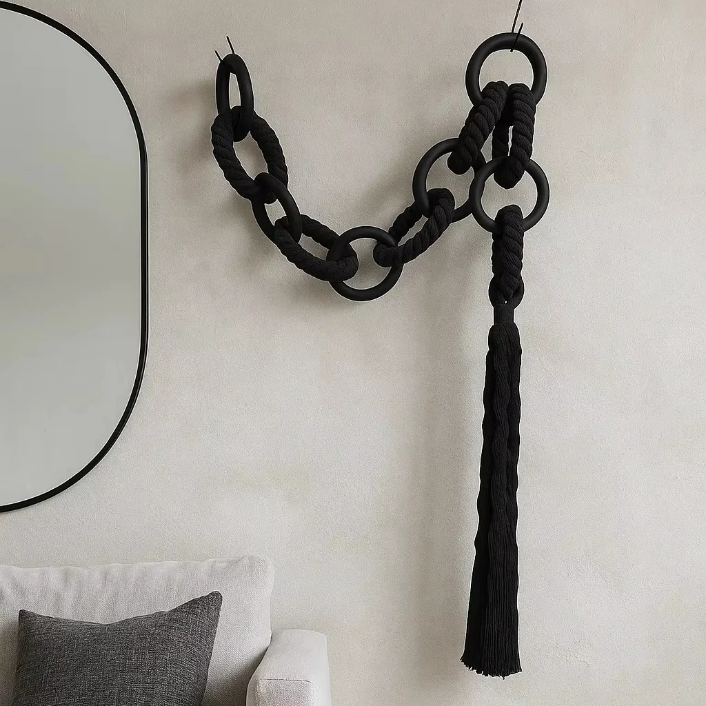 #￥Bosimia Manual Woven Cotton Rope Black Luxury Couture Wall Hanging for Bookstore or Living Room