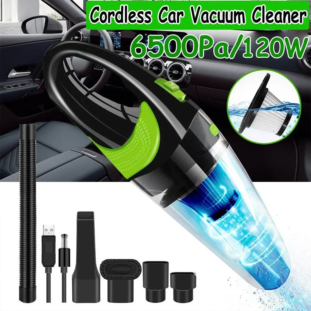 120W 6500pa Strong Power Car wireless handheld vacuum cleaner 12V USB charging line Auto Portable vacuum cleaner for home Office