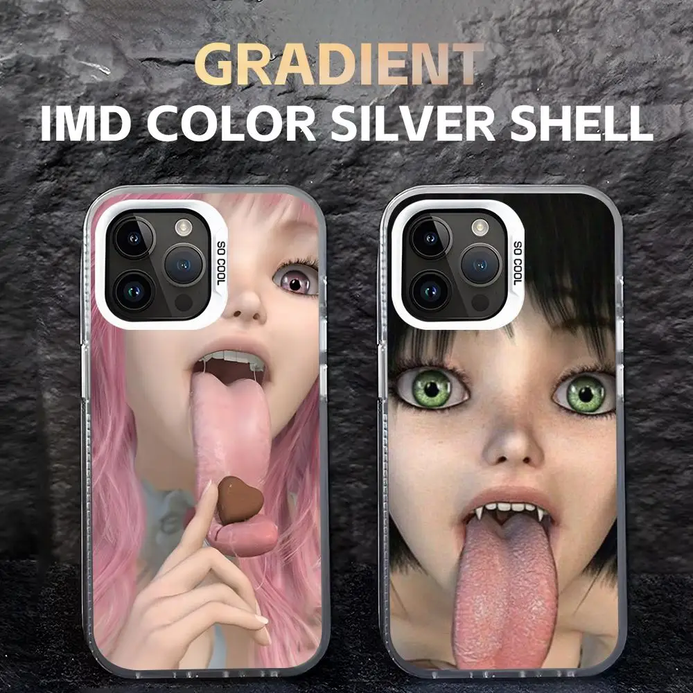 Clmj Cool Girl Punk Y2K Чехол для телефона с градиентом IMD Красочный серебристый Подходит для iPhone 16, 15, 14, 13, 12, 11 Pro Max