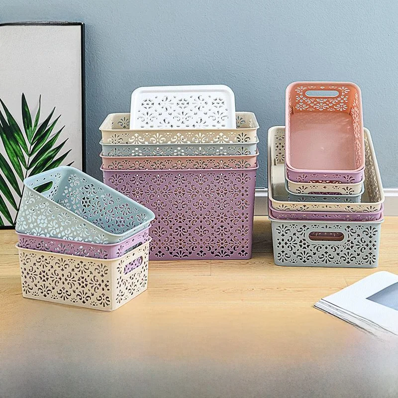 

Creative Hollow out Pattern Plastic Cover Storage Box Desktop Organizer Basket Clothing Toy Storage Container Portable Nordic...