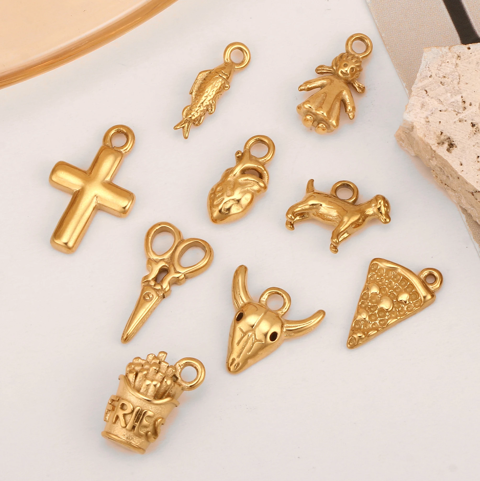 3Pcs Cute Dog/Ox Head/Girl Charms Stainless Steel Farm Pasture Pendants DIY Necklace Bracelet Earrings Jewelry Making Supplies