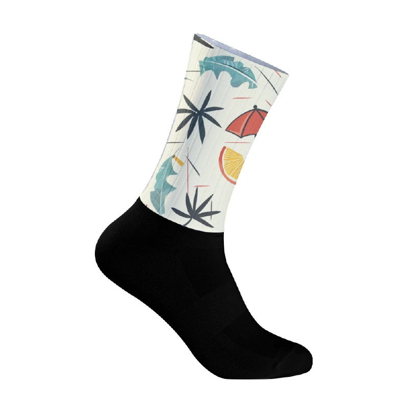 

Велосипедные носки с тропическим кокосовым листом и рисунком апельсина Профессиональные велосипедные носки Велосипедные компрессионные спортивные носки