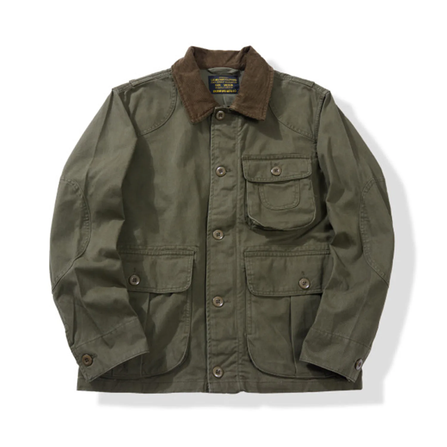 الخريف الأمريكية خمر Amekaji الرجال سروال قصير طوق اطلاق النار سترة-متعددة جيب فائدة مجال الصيد معطف العمل #2