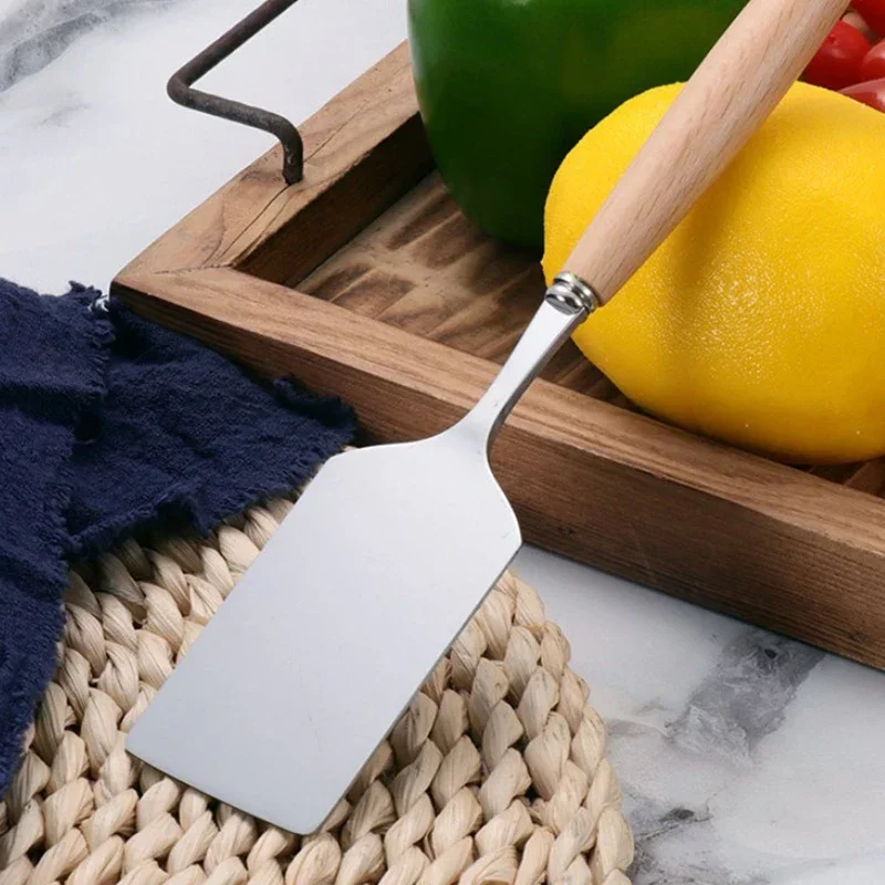 

Stainless Steel Square Head Steak Cooking Spatula Wood Handle Pizza Shovel Pancake Beef Turner Scraper BBQ Utensils For Kitchen