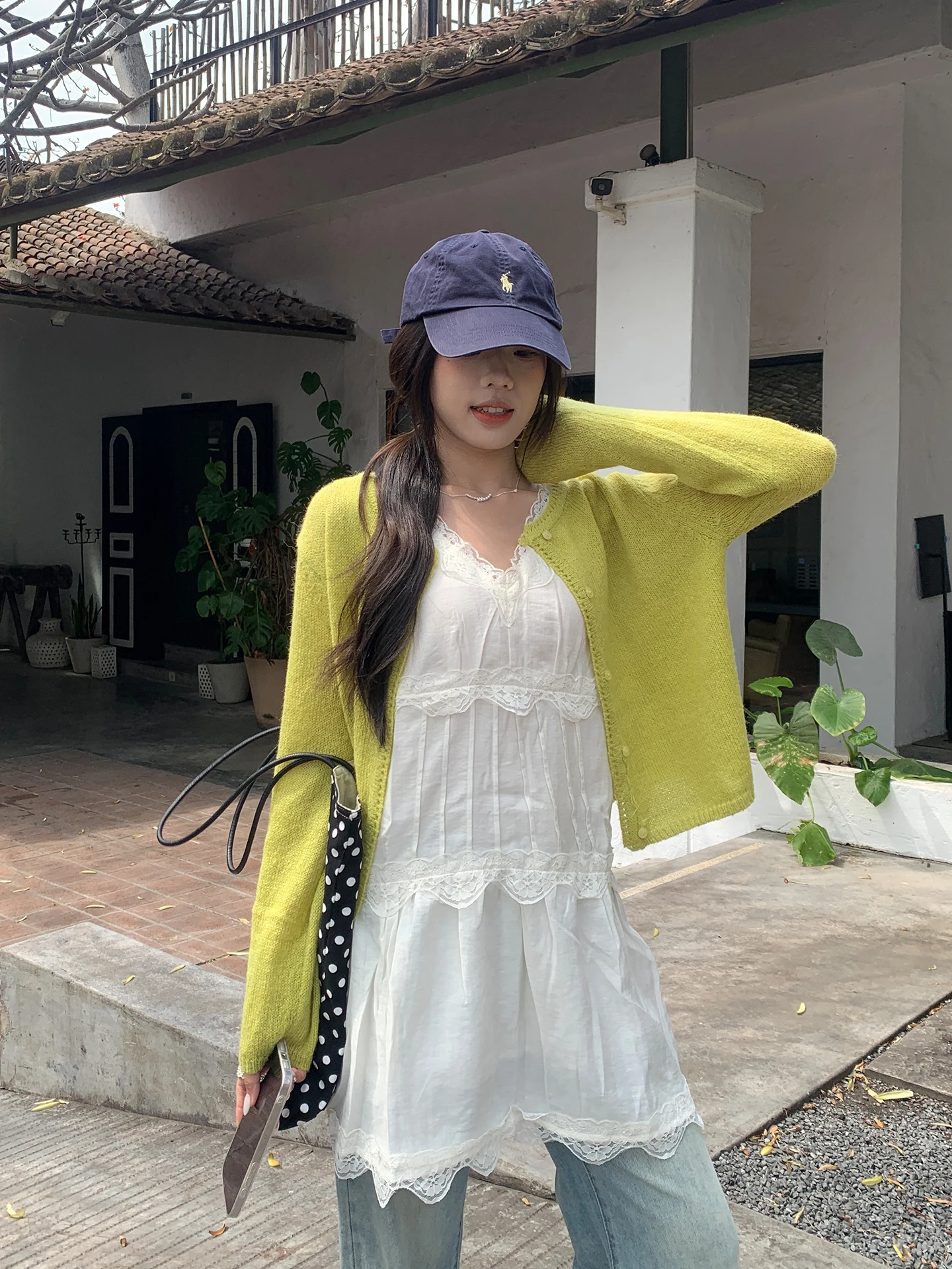 

Loose Long Sleeve Knitted Open Cardigan Women's Simple Casual Hollow out Design round Neck Breathable Comfortable Korean Style