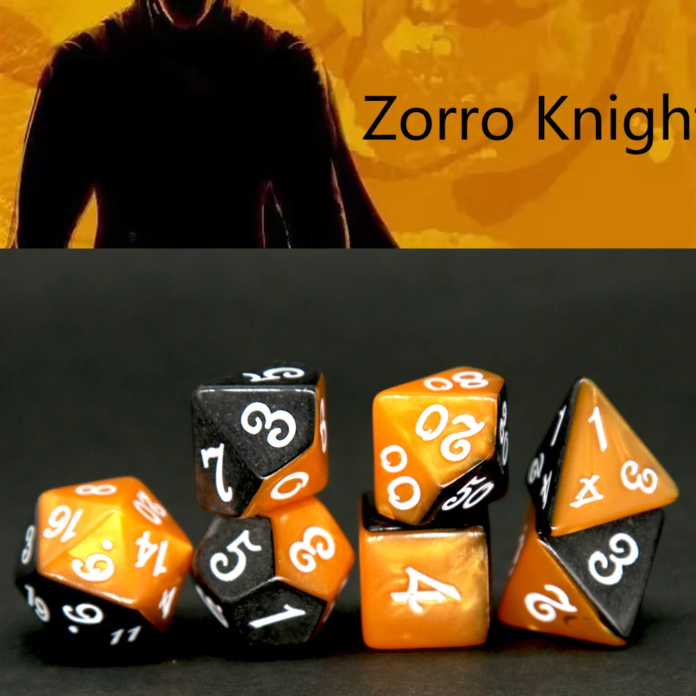 Split Color Black Orange Dice Set 7Pcs, Acrylic Polyhedral Dice for DND RPG Dice Dungeons & Dragons RPG