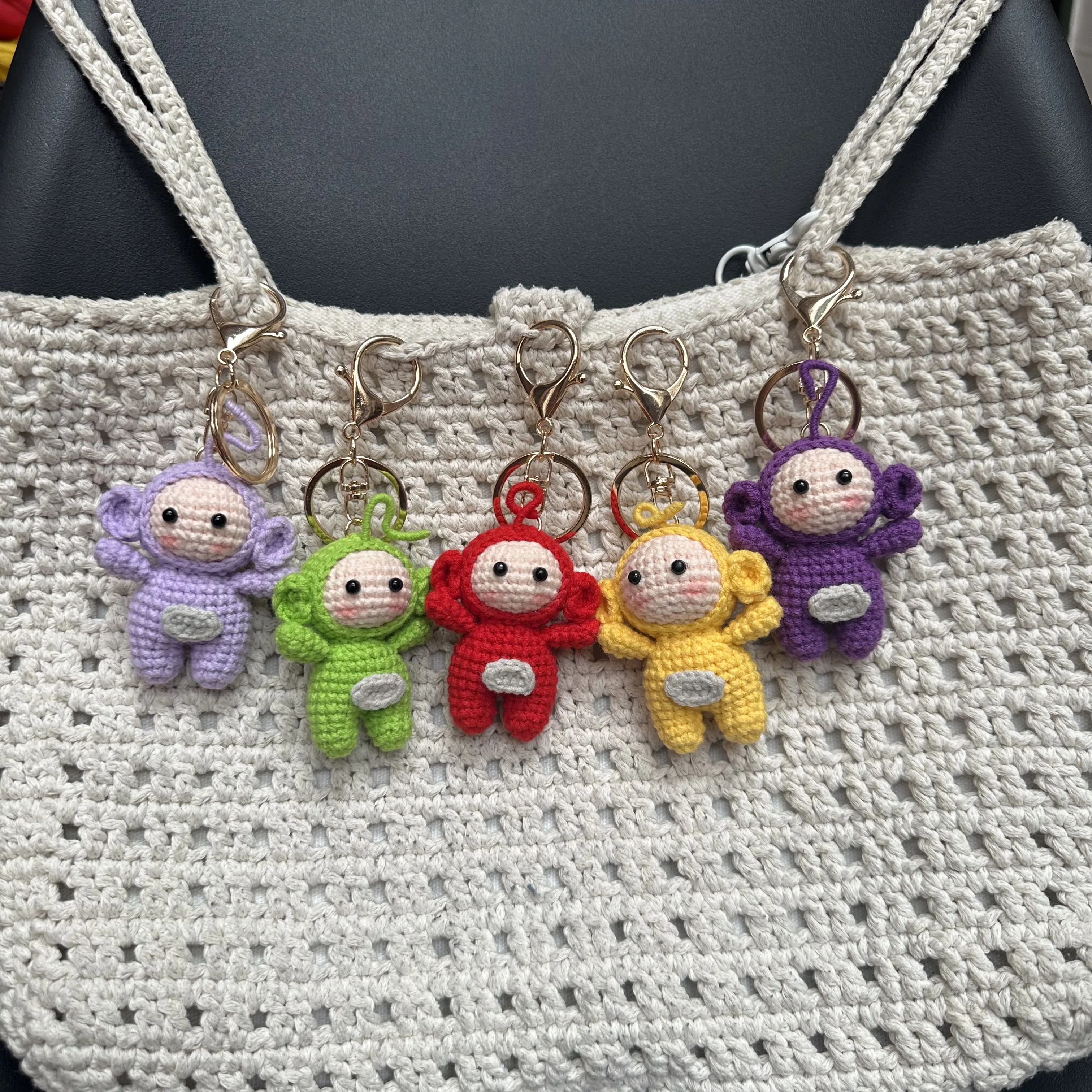 Handmade Knitting KeyRing Creative Mobile Phone Red Green Yellow Purple Cartoon Doll Pendant Bag Pendant Creative Couple Gift