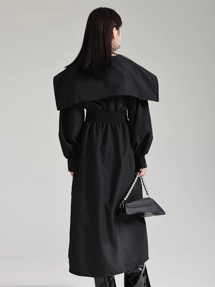 [EAM] Women Black Irregular Shirt Dress New Lapel Lartern Long Sleeve Belt Waist Loose Fashion Tide Spring Autumn 2024 1DH2257