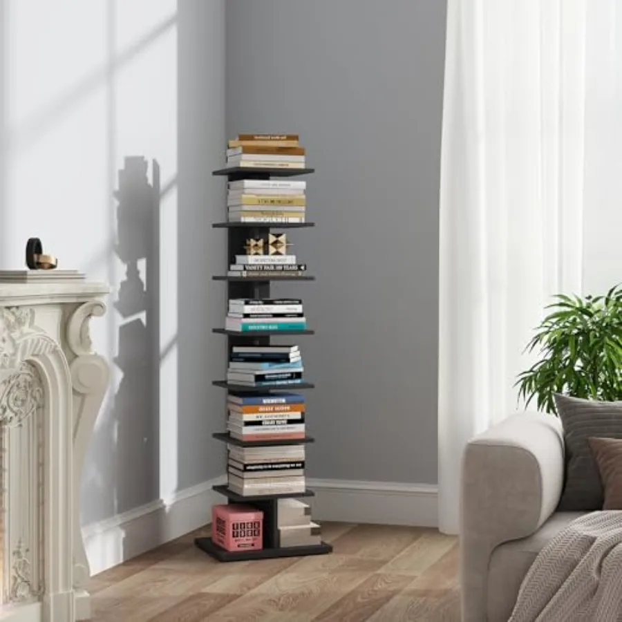 

Узкий книжный шкаф-стеллаж для книг, угловой напольный стеллаж для небольших помещений, для гостиной, офиса, кабинета, прихожей BS06BK008