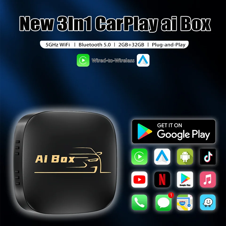 2025 New Carply Ai Box Android13 & Android Auto 3In1 Multimedia Smart Box Built-in Netflix YouTube Google App Store Plug & Play