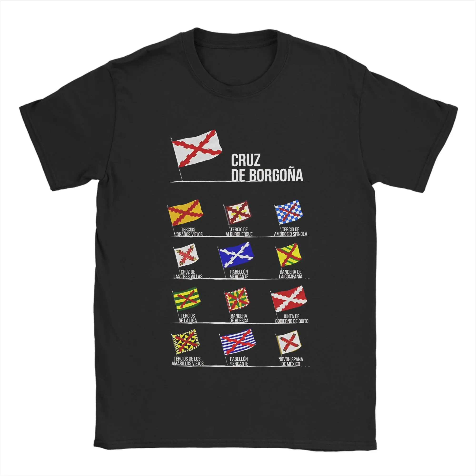 Camisetas Borgona con banderas cruzadas de Borgoña, camiseta divertida del Imperio Español, camiseta de algodón puro, camisetas de manga corta con cuello redondo, ropa de regalo