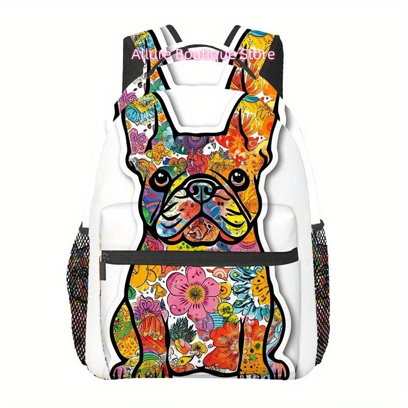 Colorful French Bulldog Print Backpack - Lightweight Polyester, Adjustable Straps, Zipper Closure, Ideal for Outdoor Sports, Hik