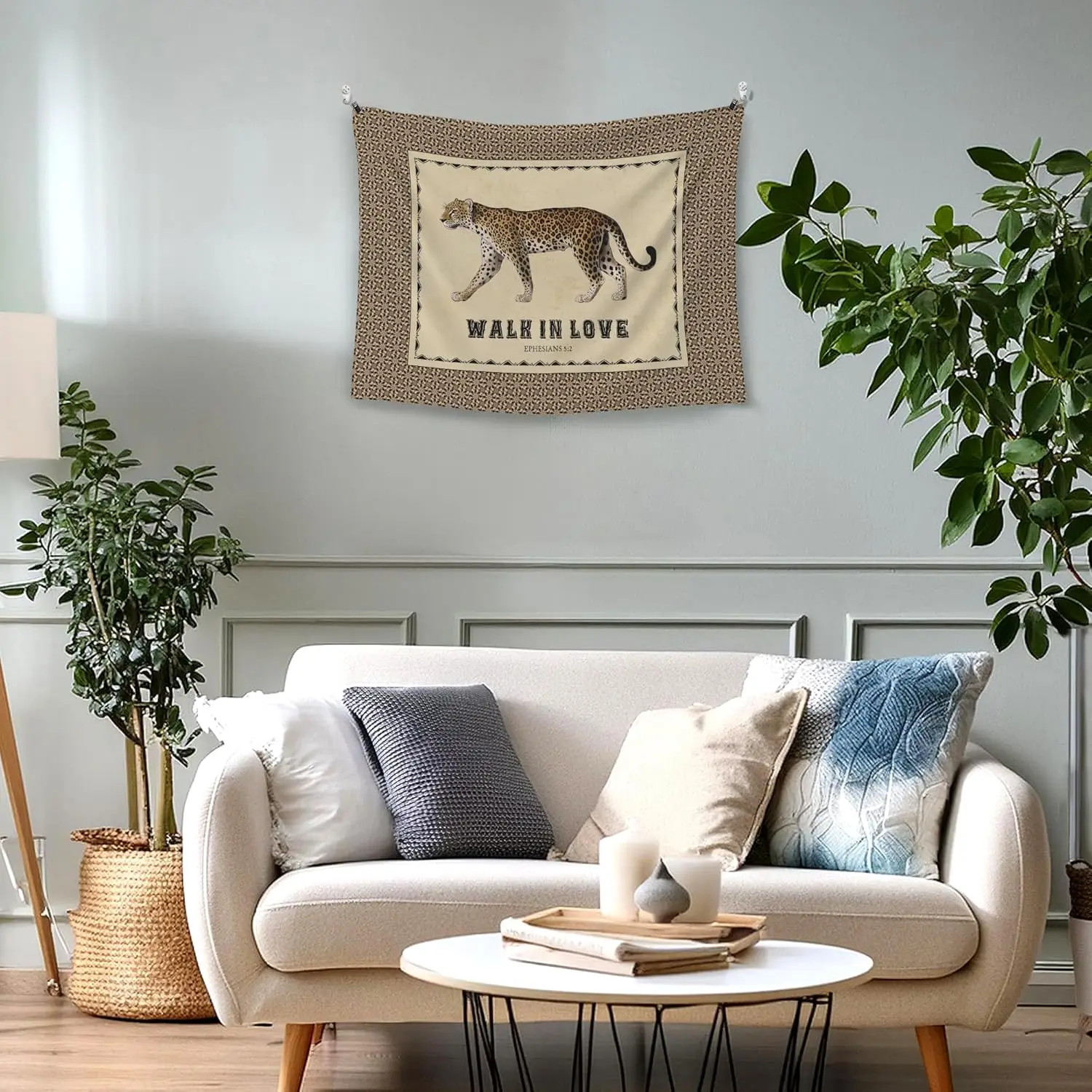 Inspirational Tapestry Wall Hanging Leopard Art Scriptural Scripture Quote Bible Verse Decor Christian Wall Decor Tapestry Jungl