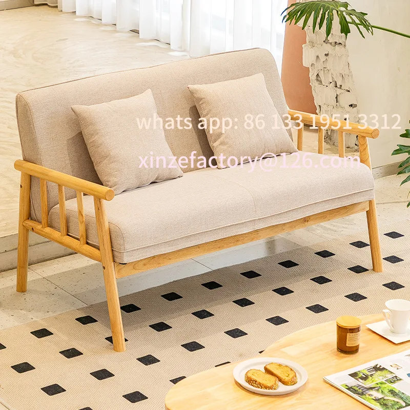 

Customizable Small apartment Living room Household Japanese-style solid wood log wind Double triple cream wind small sofa
