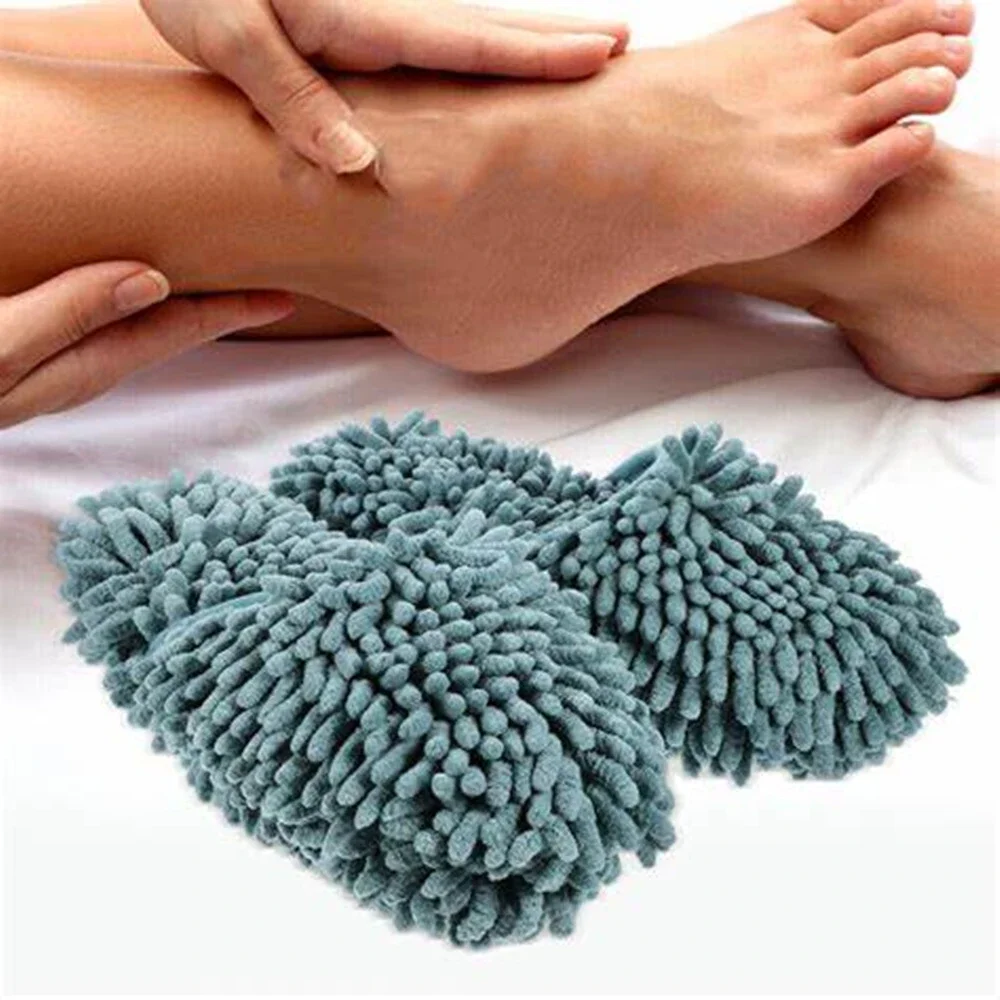 1 Pair Chenille Mopping Slippers Solid Color Wipeable Floor Mopping Sweeping Tile Floor Lazy Cleaning Slippers Cleaning Cloth