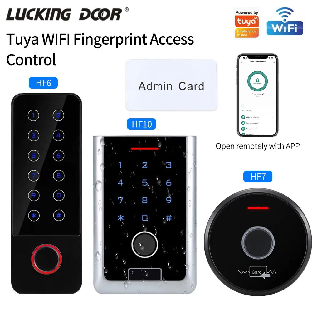 Support Tuya App IP66  Wifi Standalone Fingerprint RFID Access Keypad Door Lock System Magnetic Alarm Time Delay 4-8 Bits Pin