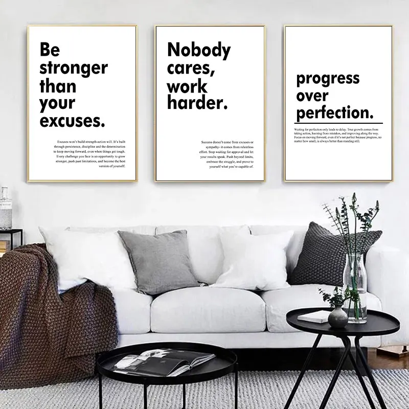 Simple Style Black and White Inspirational Quote Canvas Posters Modern Motivational Wall Art Prints for Home Decor