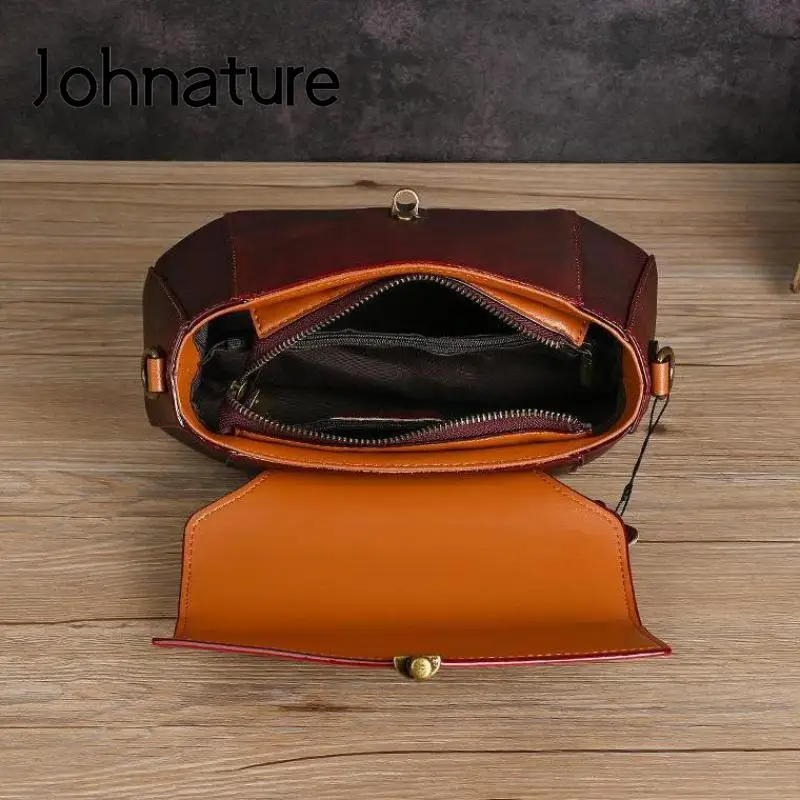 Borsa vintage Johnature 2024 nuova borsa da donna in vera pelle tinta unita versatile vera pelle bovina borse a tracolla e a tracolla casual