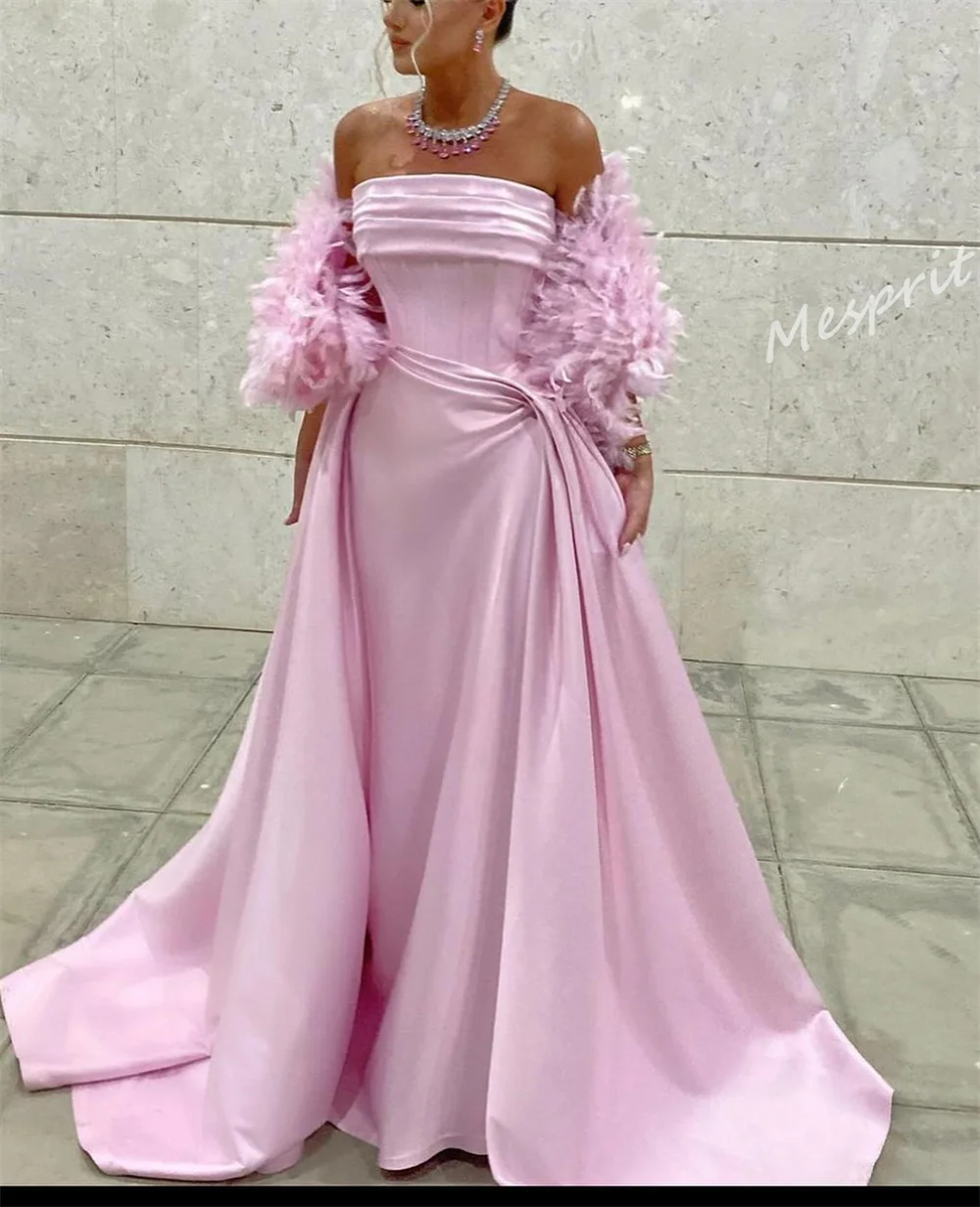 Sparkle Exquisite  Customized Jersey Draped Pleat Feather Evening A-line Off-the-shoulder Bespoke Occasion Gown Long Dresses