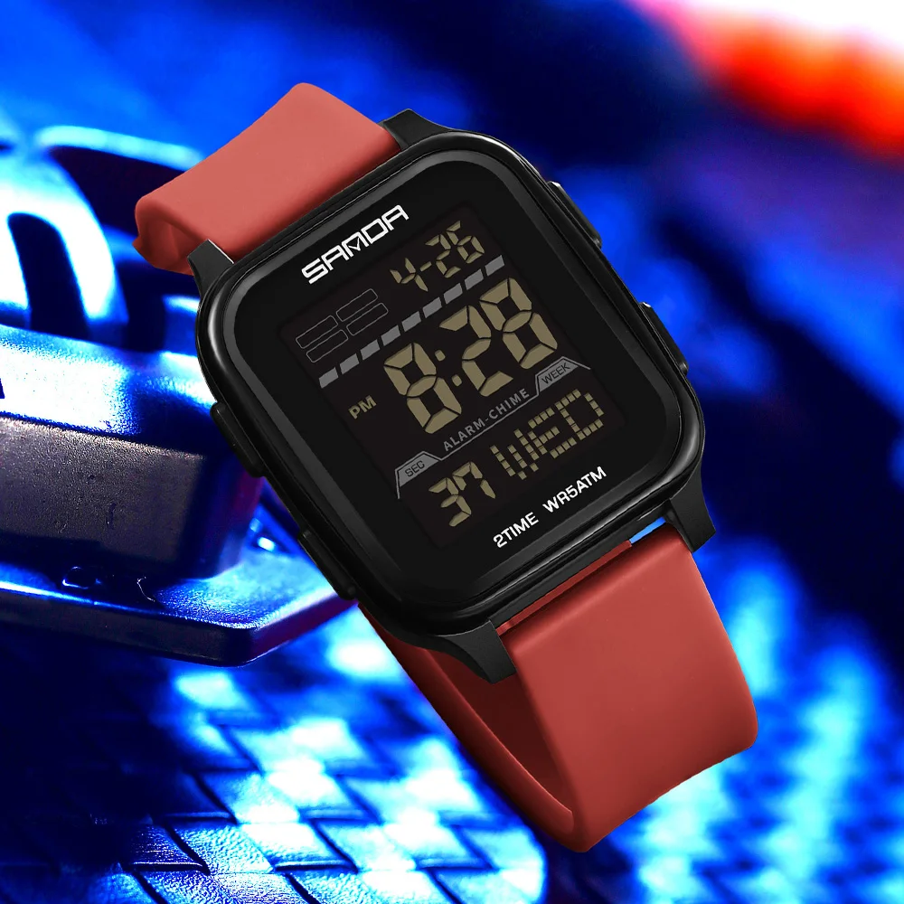 SANDA Men Digital Watch Sports Watches Timing Function Alarm Clock Waterproof 50M Digital Watch Military Clock Large Screen