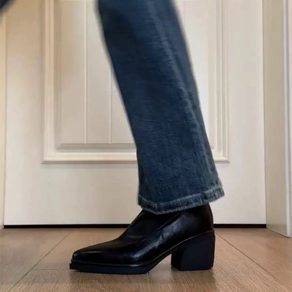 Spitze Stiefeletten mit Dicker Sohle, Neue Wintermode, Reißverschluss, Sexy, Schlichte Damenstiefel, Wasserdicht, Bequeme Damen-High-Heels – Detail 3