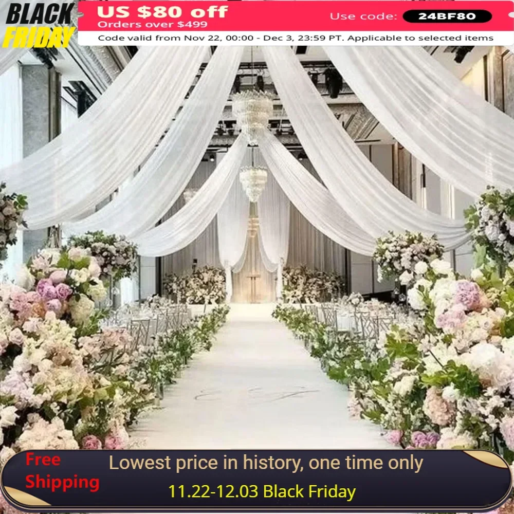 

5ftx10ft Ceiling Drapes for Wedding, Arch Chiffon Backdrop Sheer Curtains, 6 Panels Ceiling Drapes