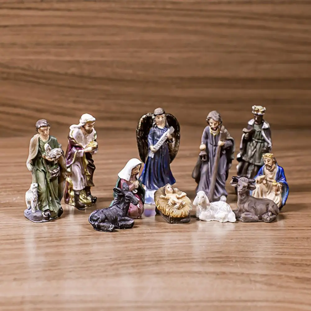 Vintage Style Nativity Set Nativity Scene Figurines 11 Pcs Christmas Nativity Scene Set Resin Mini Figurines Tabletop Decor Holy