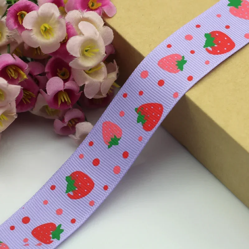 5 metri/lotto 25mm Nastro Del Grosgrain Fatti A Mano Fragola Stampato Nastri di Cotone per la Cerimonia Nuziale Decorazione Di Natale FAI DA TE Tessuto Da Cucire