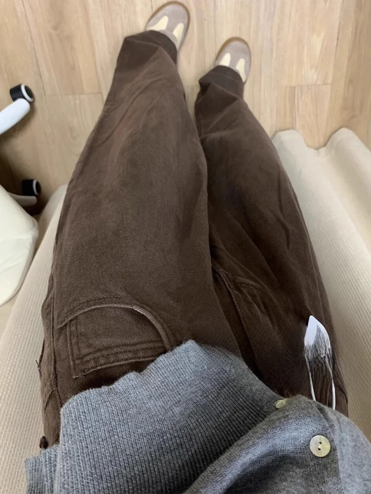 بنطلون جينز نسائي عالي الخصر وواسع الساق كاجوال مستقيم من قماش الدنيم للخريف والشتاء فضفاض مناسب بطول الأرض للأشخاص القصيرين