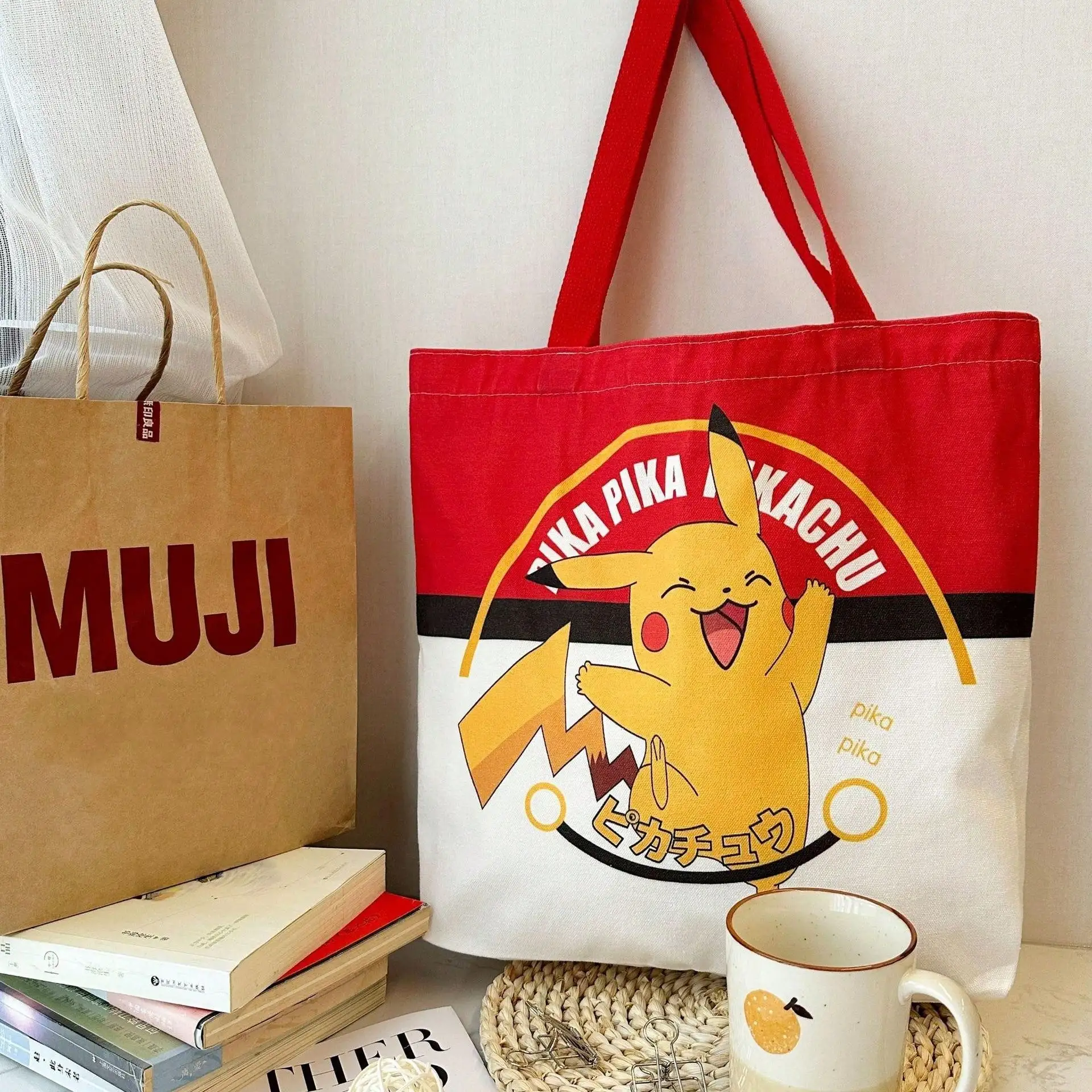 Pokemon Pikachu Tutoring Bag, Handbag, Canvas Bag, Carrying Bag, Single Shoulder Bag, Men's and Women's Tutoring Bag