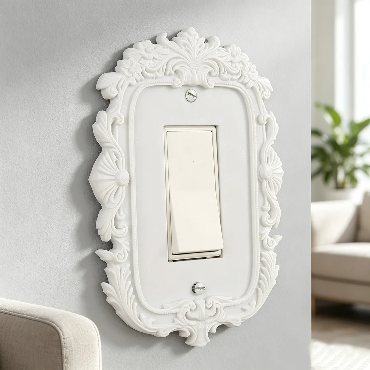 Cross‑border French Vintage Carved Light Switch Cover White Baroque Wall Switch Decor Frame Cream Style Bedroom Wall Decor