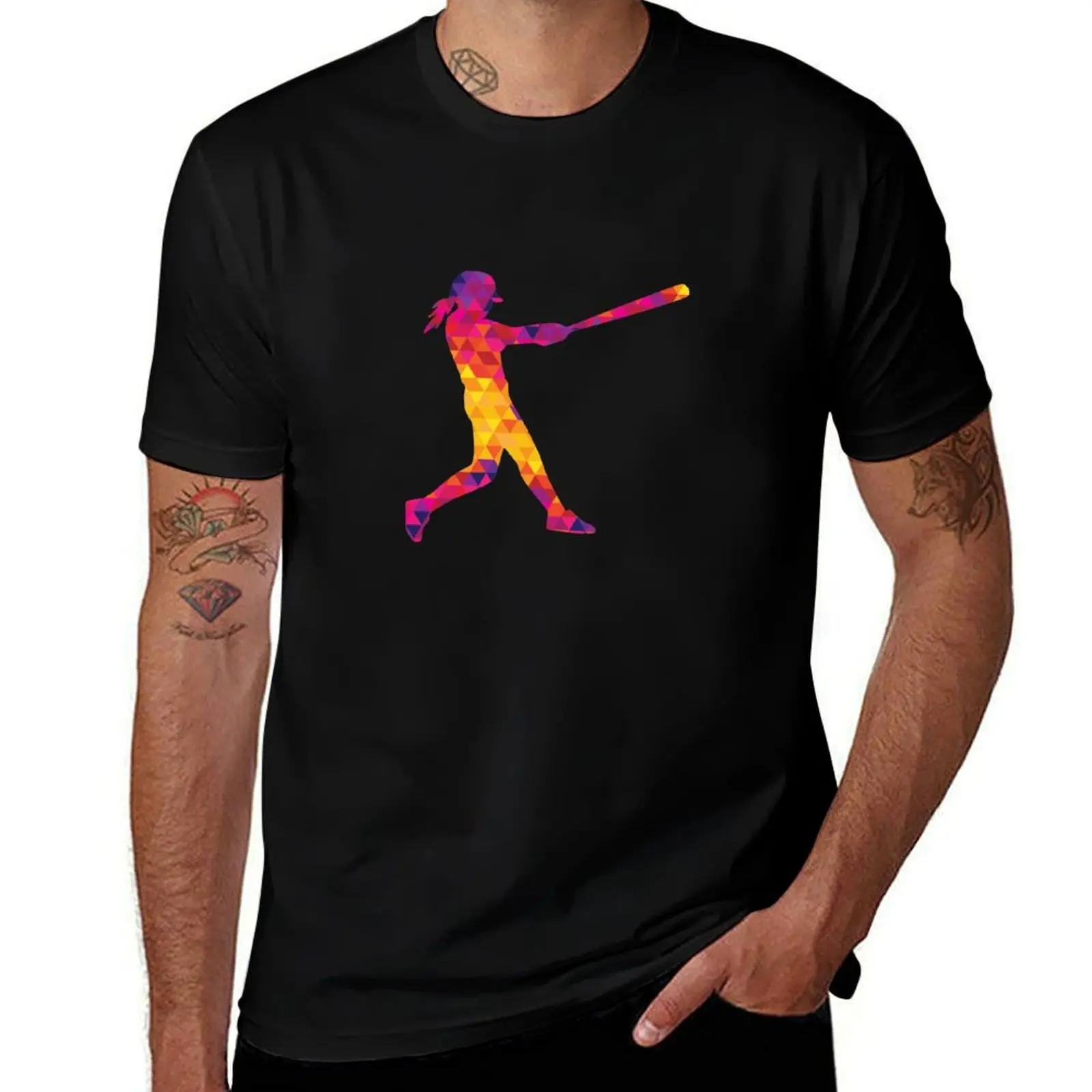 Colorful Female Softball batter swinging T-Shirt No Iron Casual Short Sleeve Top