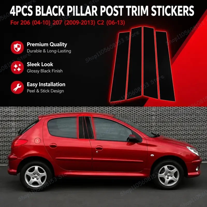 

For Peugeot 206 207 208 Citroen C2 C3 C4 C5 C8 Xsara Berlingo DS3 DS4 DS5 2004–2023 Door Window Trim Pillar Cover Sticker