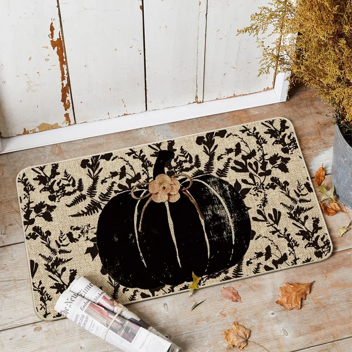 VIKAMA Black Pumpkin Maple Leaf Autumn Doormat Halloween Autumn Home Decor Doormat Switch Rug Indoor/Outdoor Doormat