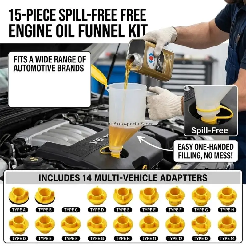 Leak Proof Oil Funnel Multiple Vehicle Oil Filler 15Pc for Accurate Measurement