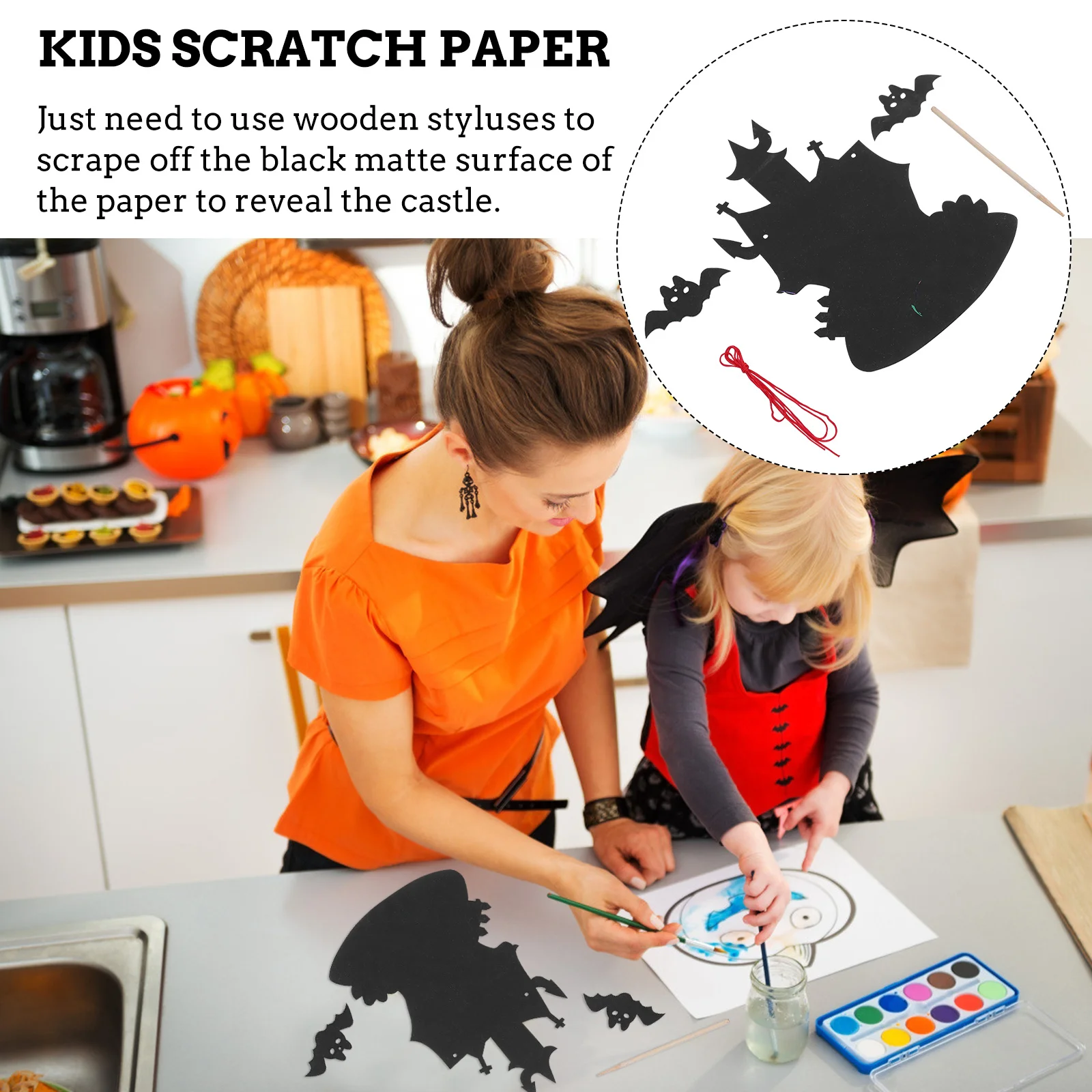 

4Sets Halloween Scratch Rainbow Scratch Crafts Kids DIY Castle Drawing Sheets Children Party Supplies