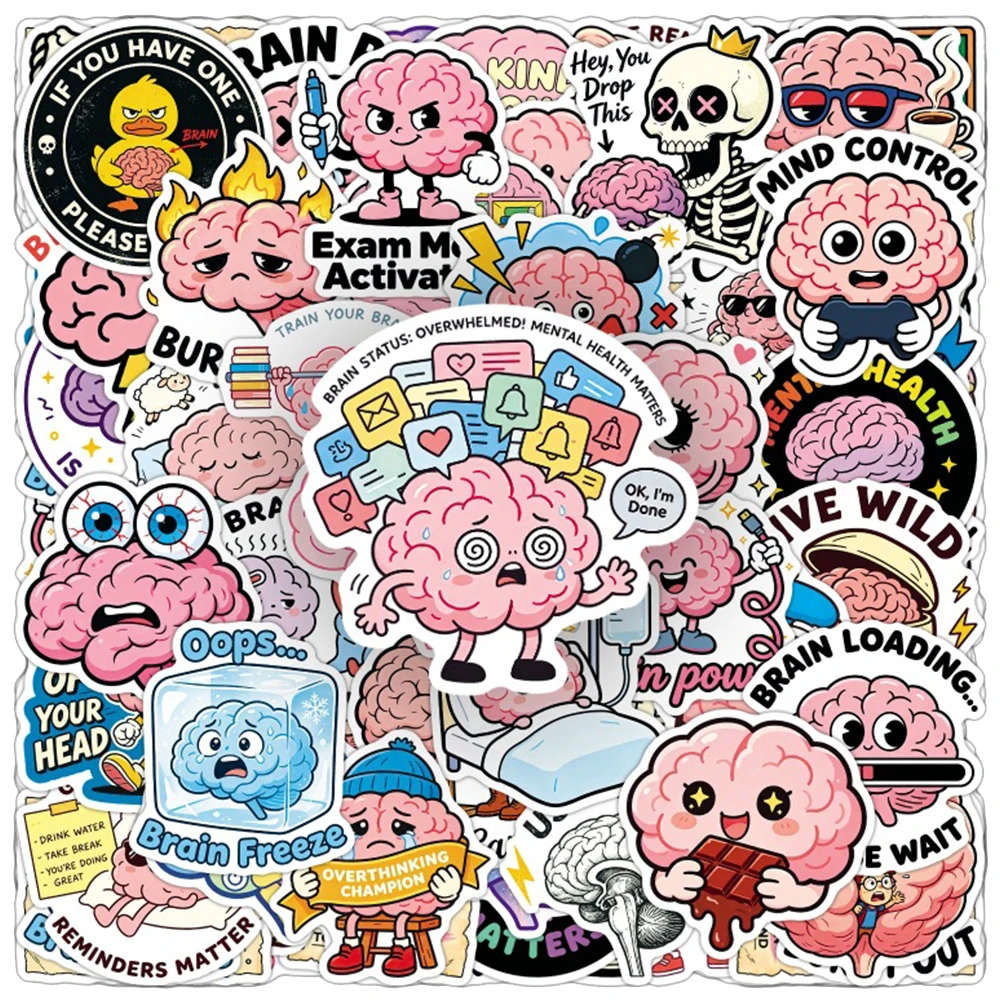10/30/50pcs Cute Cartoon Pink Brain Stickers Funny Graffiti Decals Decoration DIY Stationery Phone Notebook Classic Toy Sticker