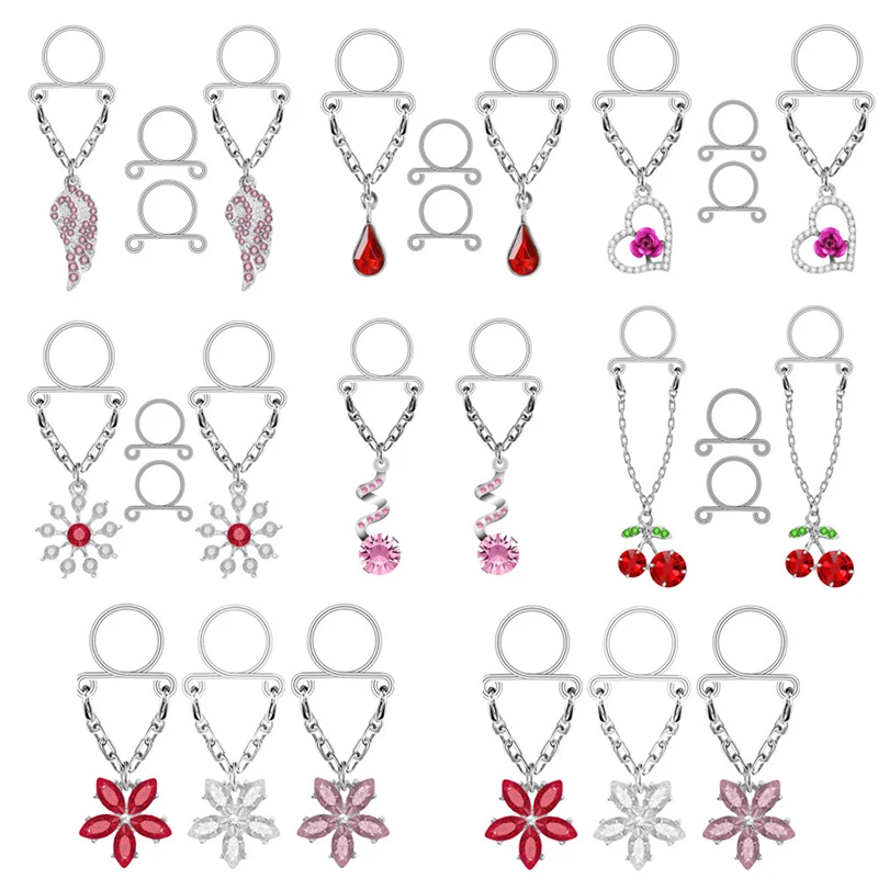 1 زوج جديد وهمية الحلمة الدائري مثير شرابة كريستال عقد بحلية متدلية على شكل فراشة للنساء الفتيات قابل للتعديل فو الحلمة ثقب الجسم مجوهرات