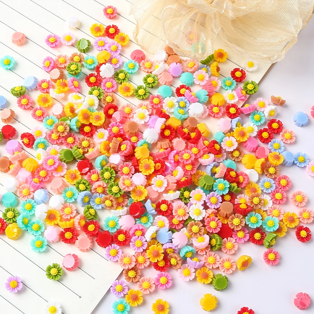 100pcs 3D Mini Resin Flowers Flat Back Scrapbook Charms for Jewelry Manicure Hairpin Headrope Decoration Crafts and Art Supplies