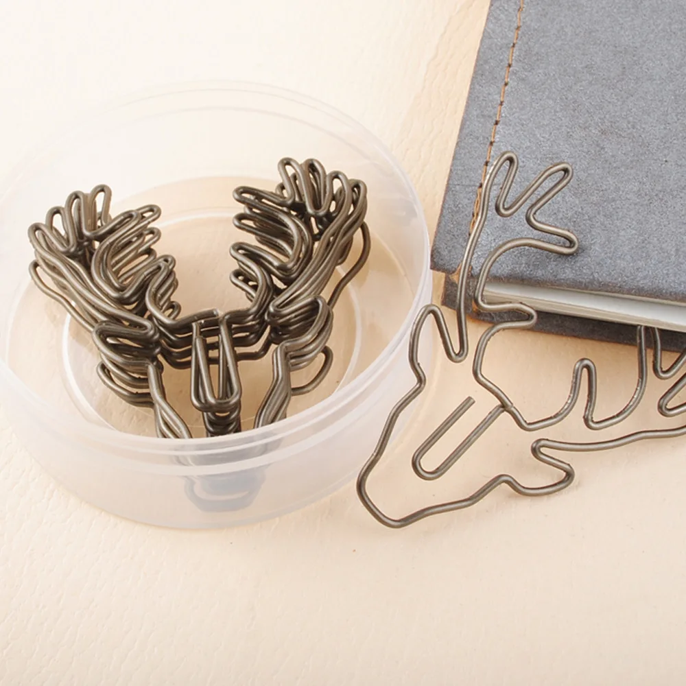 Animal Shaped Christmas Deer Paper Clip Metal Wrapped Plastic Material Creative Box Packaging Paper Clip Paper Clip