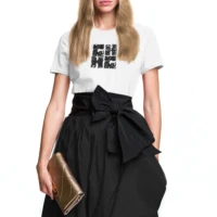 2025 nuevas camisetas de mujer de manga corta con cuello redondo, camisetas informales de algodón con diseño de lentejuelas y temperamento para mujer, camisetas de verano para mujer