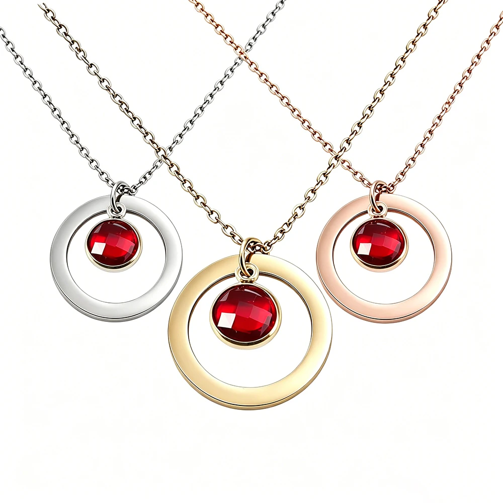 Fnixtar 10pcs Stainless Steel Month Birthstone Necklace Jewelry Round Circle Pendant Crystal Necklaces DIY Neck Gift Wholesale