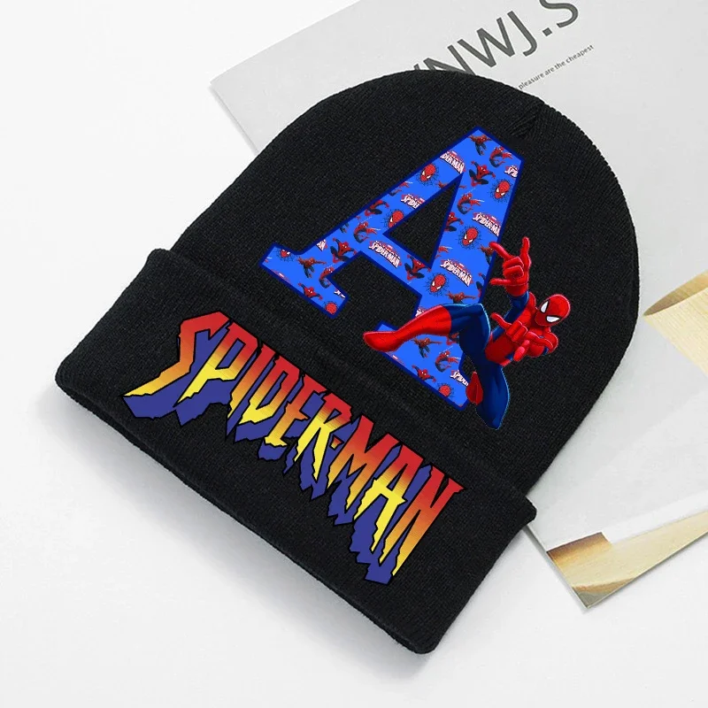 Marvels Spidermans Knitted Hat Kids Anime Action Figures Letter Knit Cap Boys Girls Winter Warm Beanies Children Headgear Gift