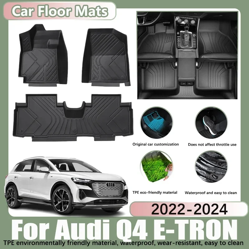 LHD Car Floor Mats For Audi Q4 E-TRON 2022 2023 2024 Anti-dirt TPE Tray Car Waterproof Foot Pads Custom Liner Mats Accessories