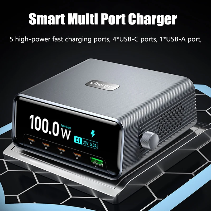 265w-gan-smart-multi-port-desktop-charger-4-usb-c-ports-and-1-usb-a-port-fast-charging-for-phone-and-tablets