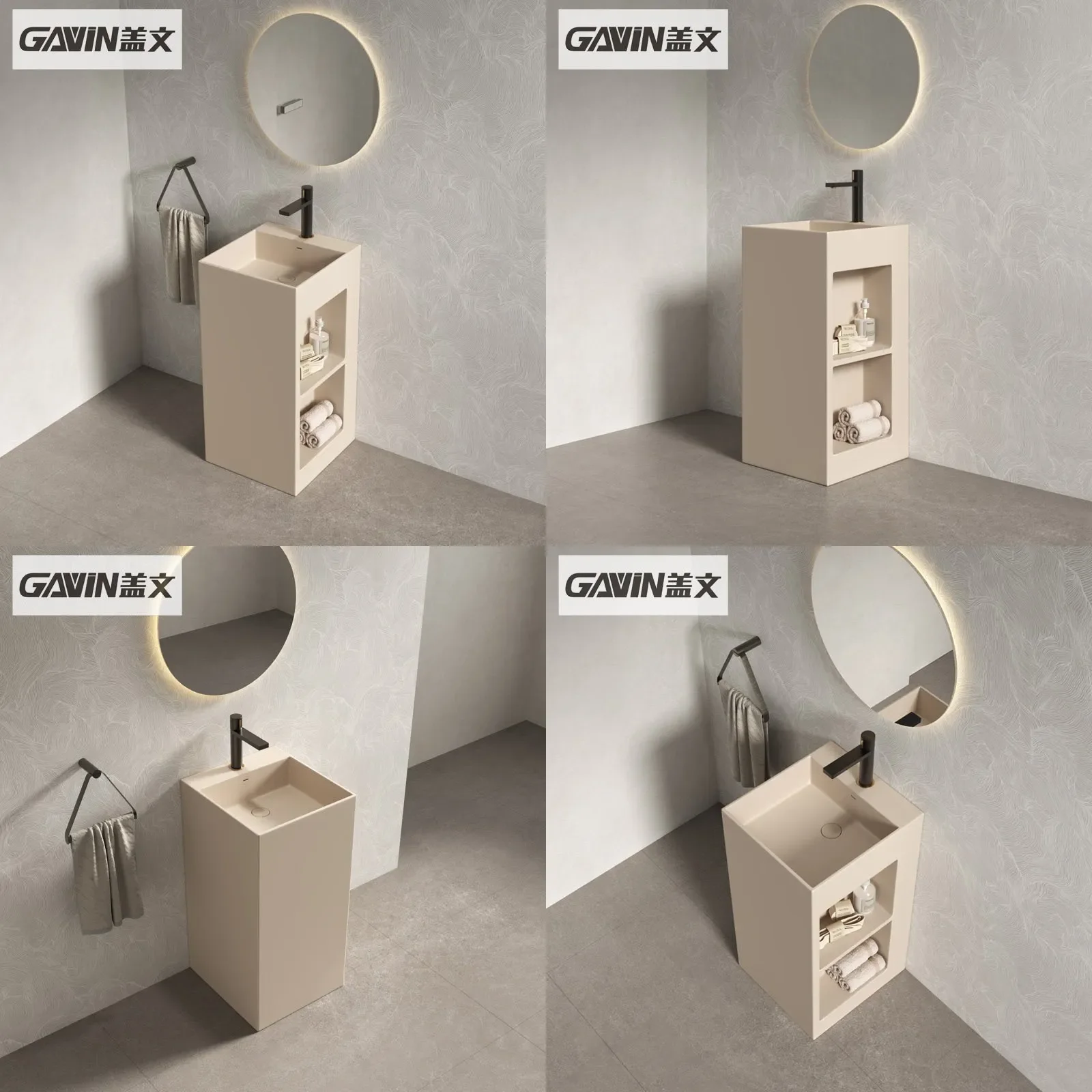sBc Modern Square Artificial Stone Washbasin with Storage Pedestal for Bathroom Vanity Sink