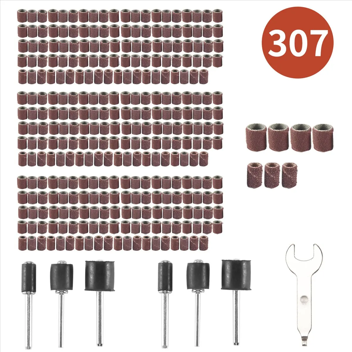 【Tools & Parts】 307 Pieces Drum Sander Set Sanding Drum Kit 300 Pieces Sanding Band Sleeves (80 /120 /240 ) + 6 Pieces Drum Mand