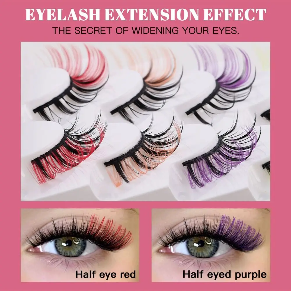 7 Pairs Colored False Eyelashes Eyelash Extension Curled Thick Fluffy Eye Eyelashes Natural Colored Eye Tail 3D Mink Lashes